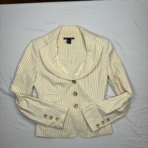Boston Proper Blazer Off White Grey Stripe Lace Eylette Fitted Jacket women’s 4
